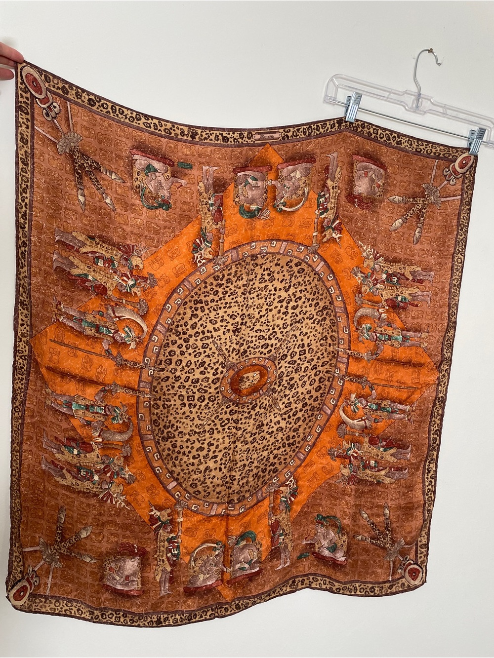 Pineda Covalin leopard designer square silk scarf Egyptian patterned Mayan tribe